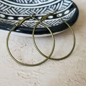 Antique Brass Bronze Hoop Earrings Steampunk Minimalist